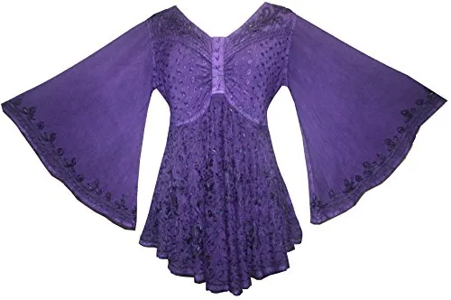 Women's Roman Butterfly Bell Sleeve Flare Hem Embroidered Sequin Tunic ~ 116 B