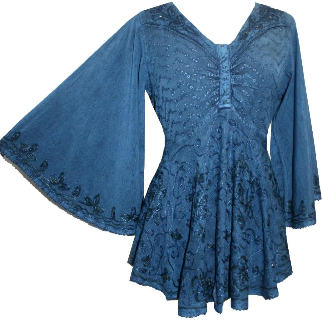 Women's Roman Butterfly Bell Sleeve Flare Hem Embroidered Sequin Tunic ~ 116 B
