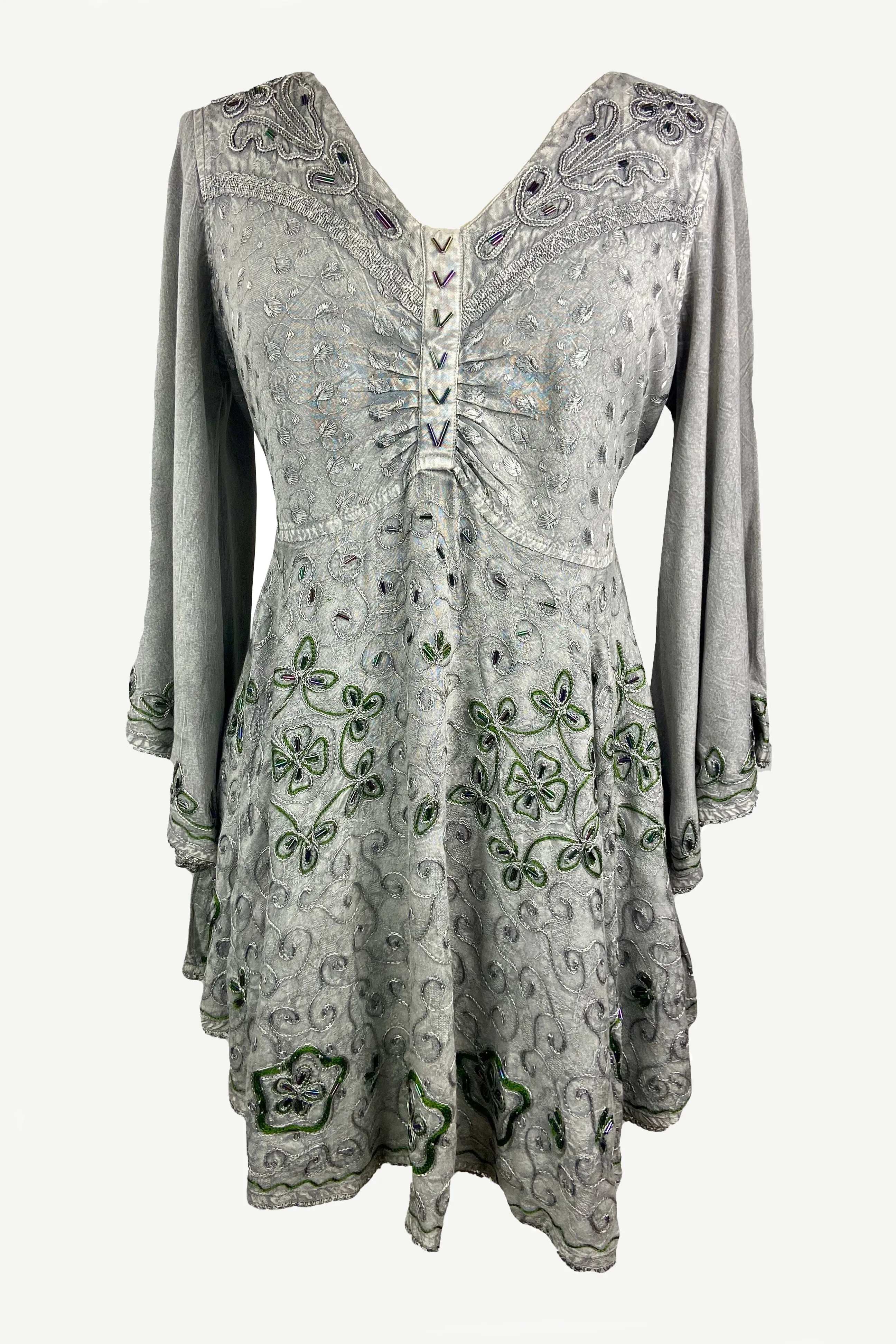 Women's Roman Butterfly Bell Sleeve Flare Hem Embroidered Sequin Tunic ~ 116 B