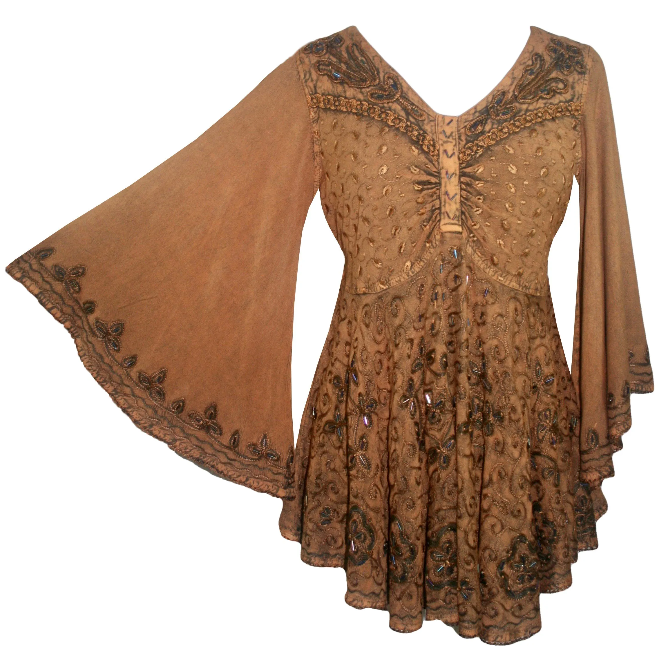 Women's Roman Butterfly Bell Sleeve Flare Hem Embroidered Sequin Tunic ~ 116 B