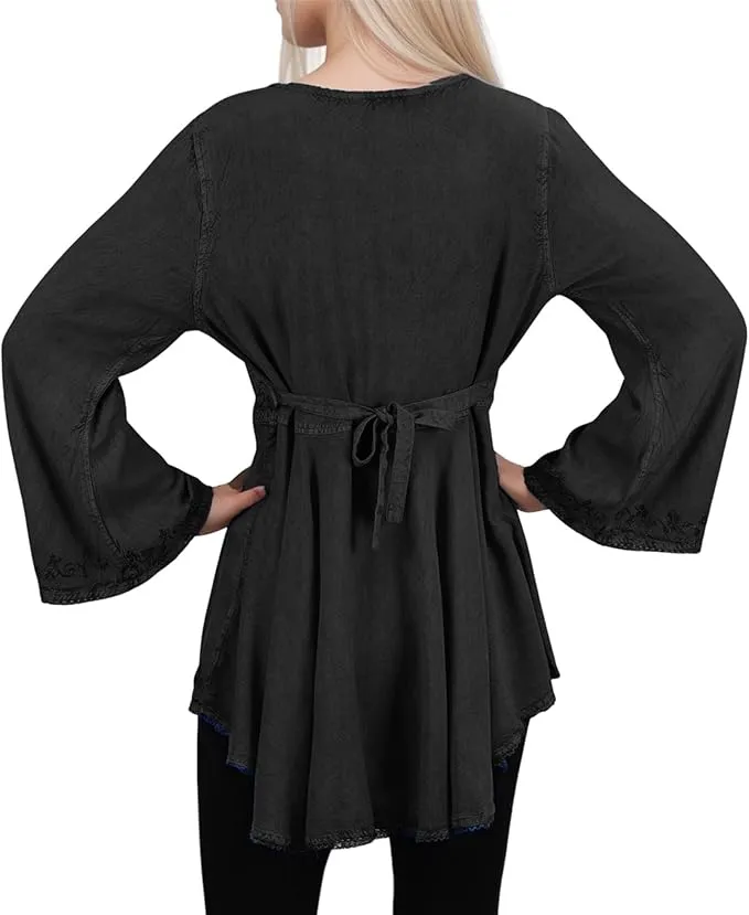 Women's Roman Butterfly Bell Sleeve Flare Hem Embroidered Sequin Tunic ~ 116 B