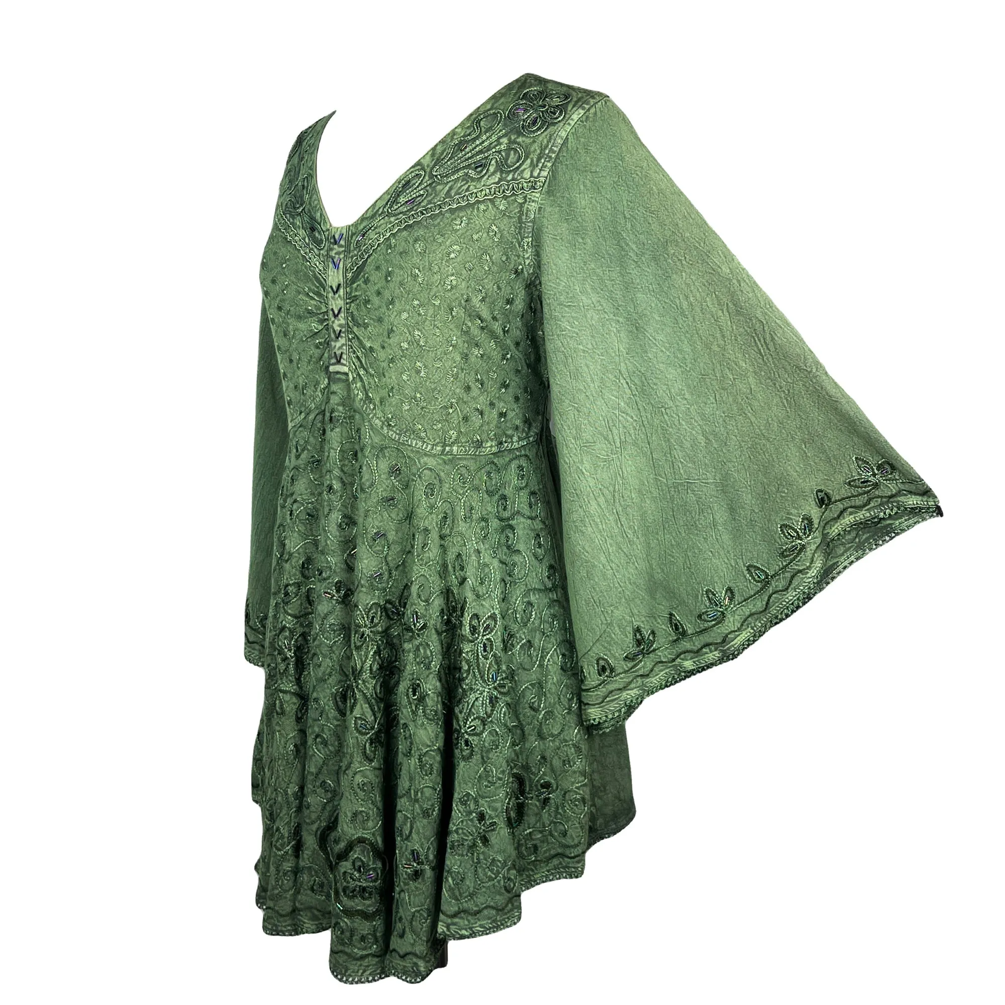 Women's Roman Butterfly Bell Sleeve Flare Hem Embroidered Sequin Tunic ~ 116 B