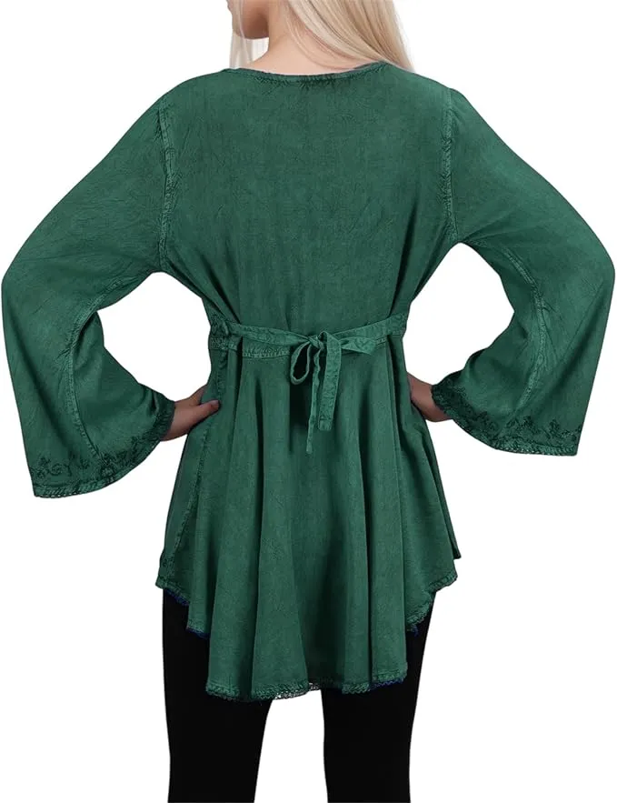 Women's Roman Butterfly Bell Sleeve Flare Hem Embroidered Sequin Tunic ~ 116 B