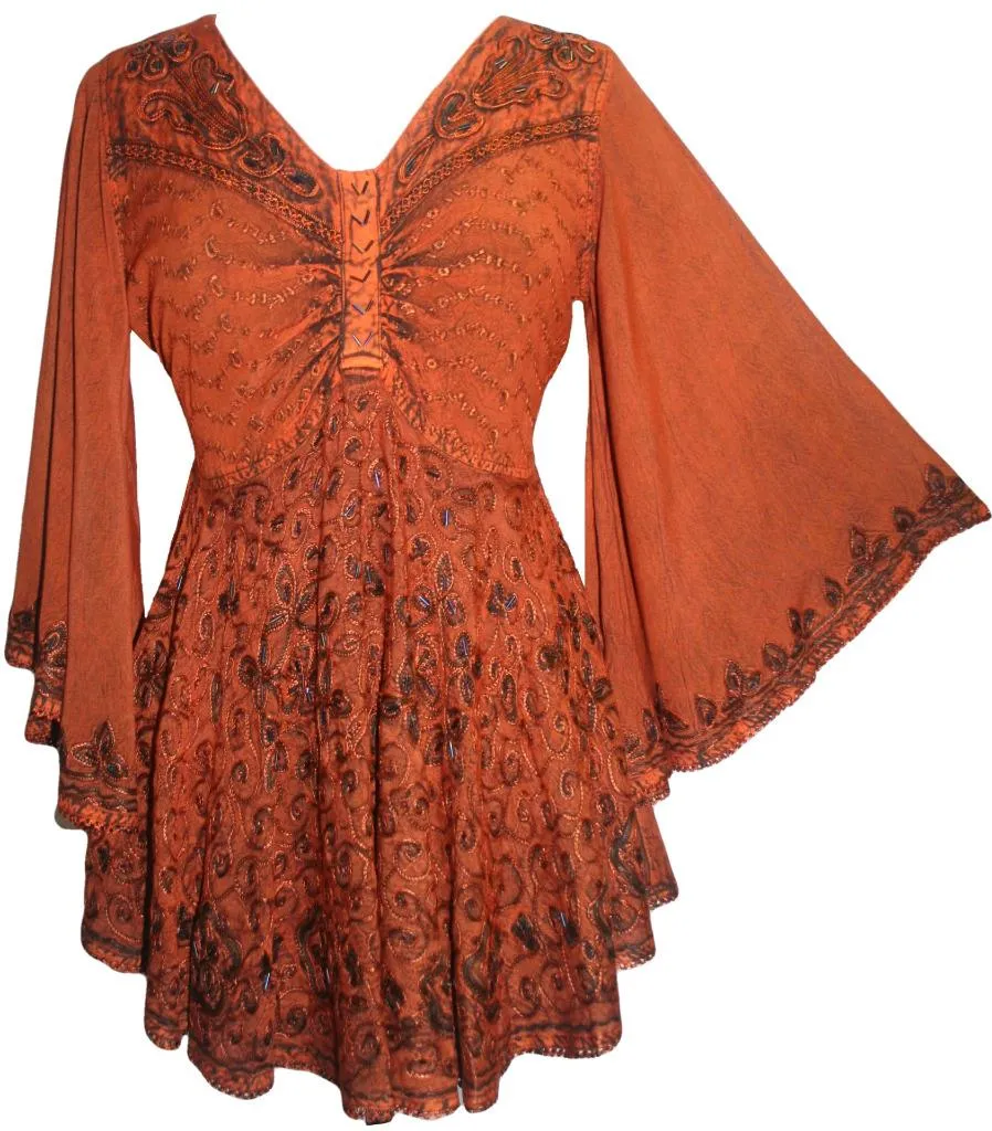 Women's Roman Butterfly Bell Sleeve Flare Hem Embroidered Sequin Tunic ~ 116 B