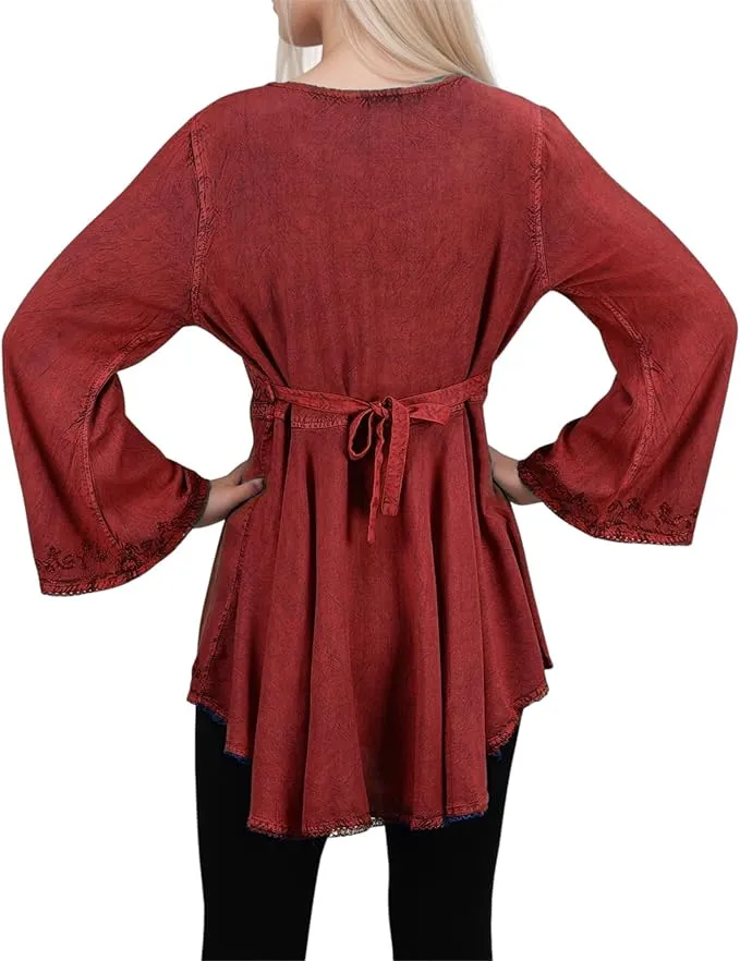 Women's Roman Butterfly Bell Sleeve Flare Hem Embroidered Sequin Tunic ~ 116 B