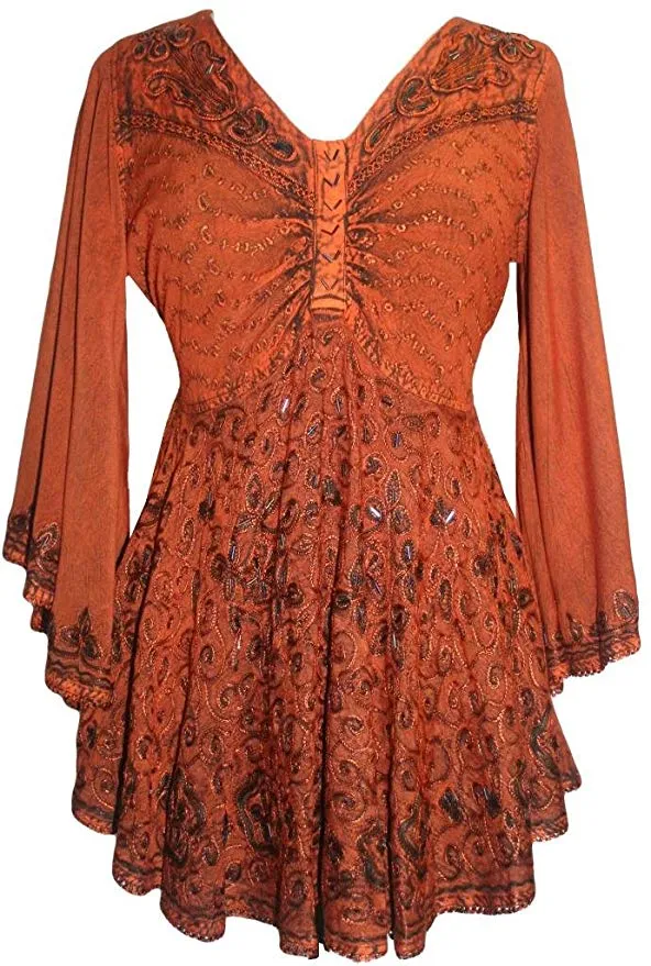 Women's Roman Butterfly Bell Sleeve Flare Hem Embroidered Sequin Tunic ~ 116 B