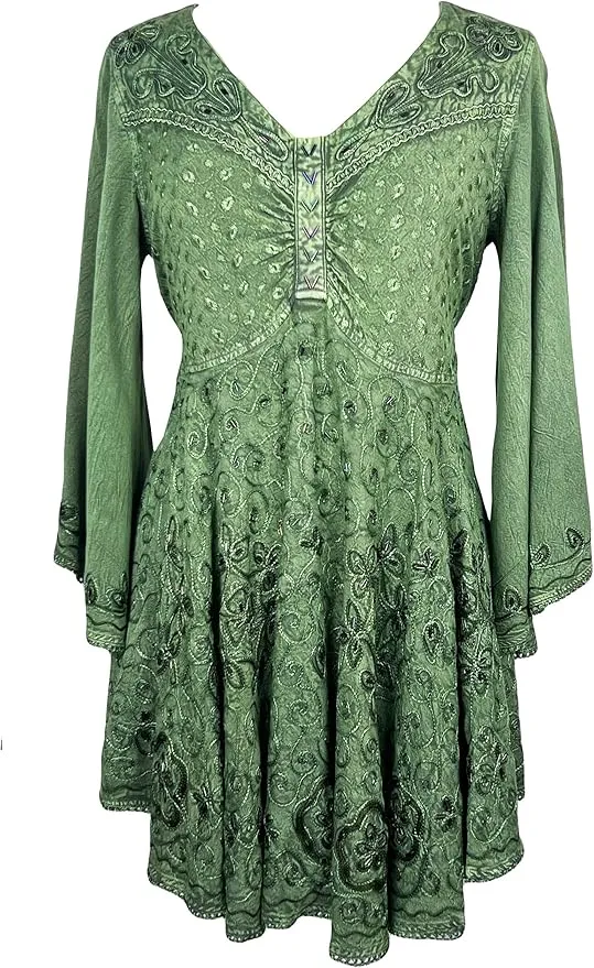 Women's Roman Butterfly Bell Sleeve Flare Hem Embroidered Sequin Tunic ~ 116 B