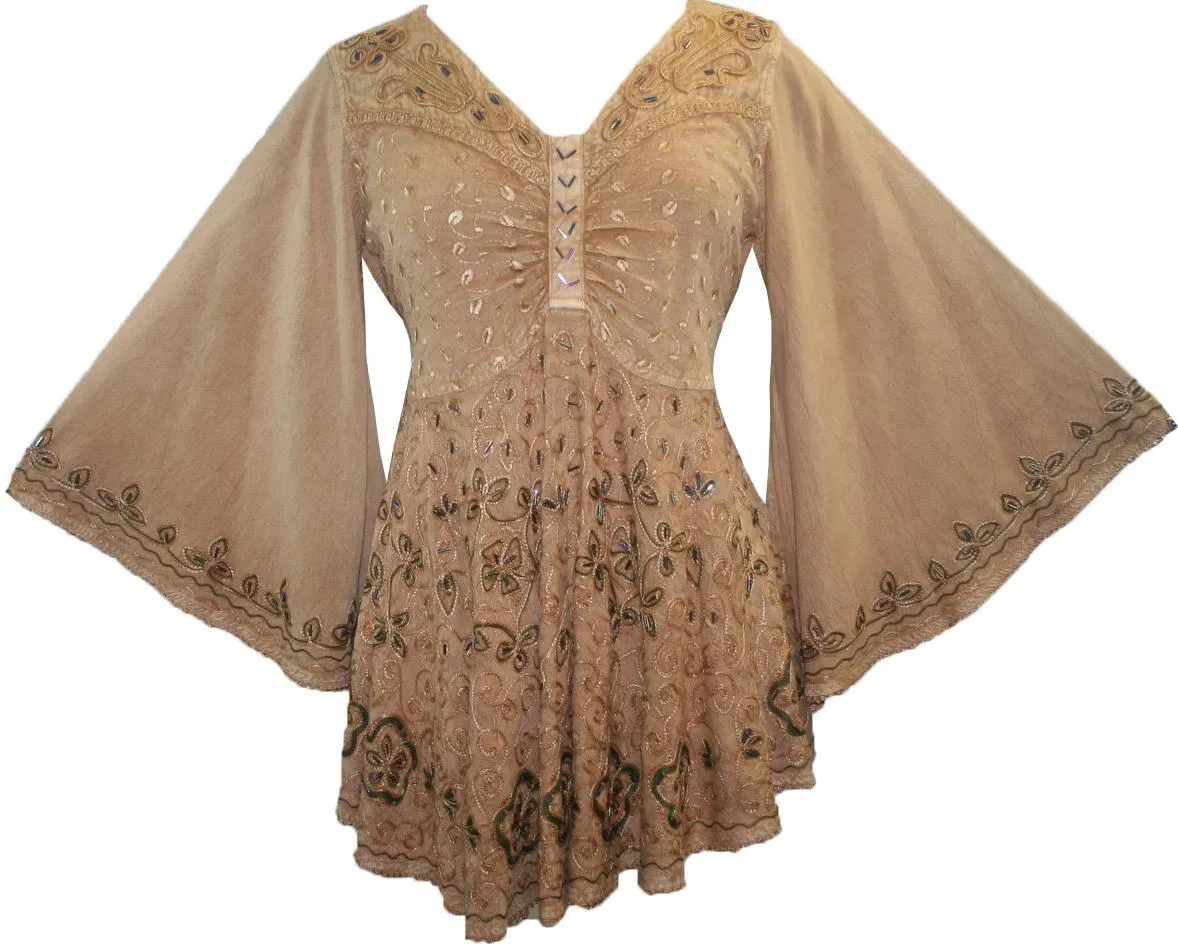 Women's Roman Butterfly Bell Sleeve Flare Hem Embroidered Sequin Tunic ~ 116 B