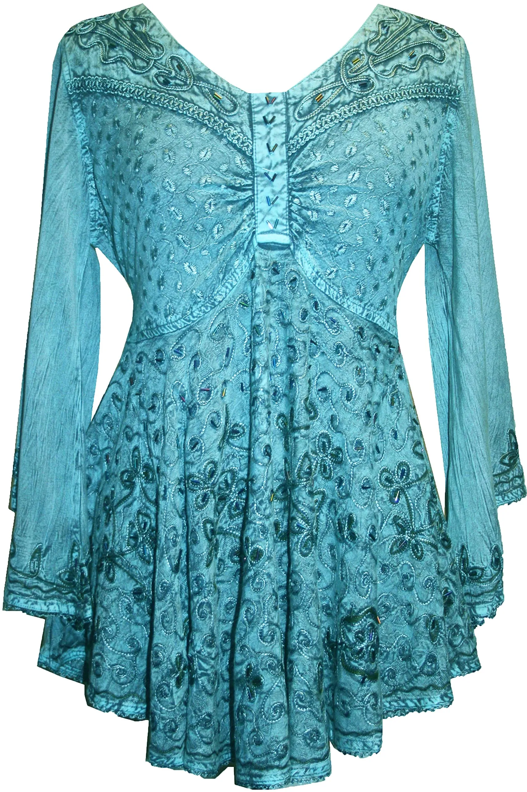 Women's Roman Butterfly Bell Sleeve Flare Hem Embroidered Sequin Tunic ~ 116 B