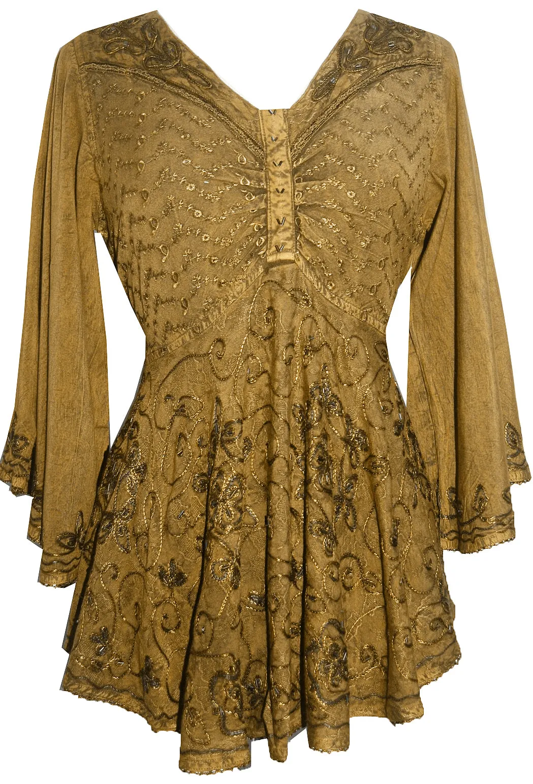 Women's Roman Butterfly Bell Sleeve Flare Hem Embroidered Sequin Tunic ~ 116 B