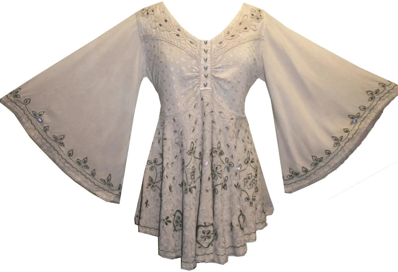 Women's Roman Butterfly Bell Sleeve Flare Hem Embroidered Sequin Tunic ~ 116 B