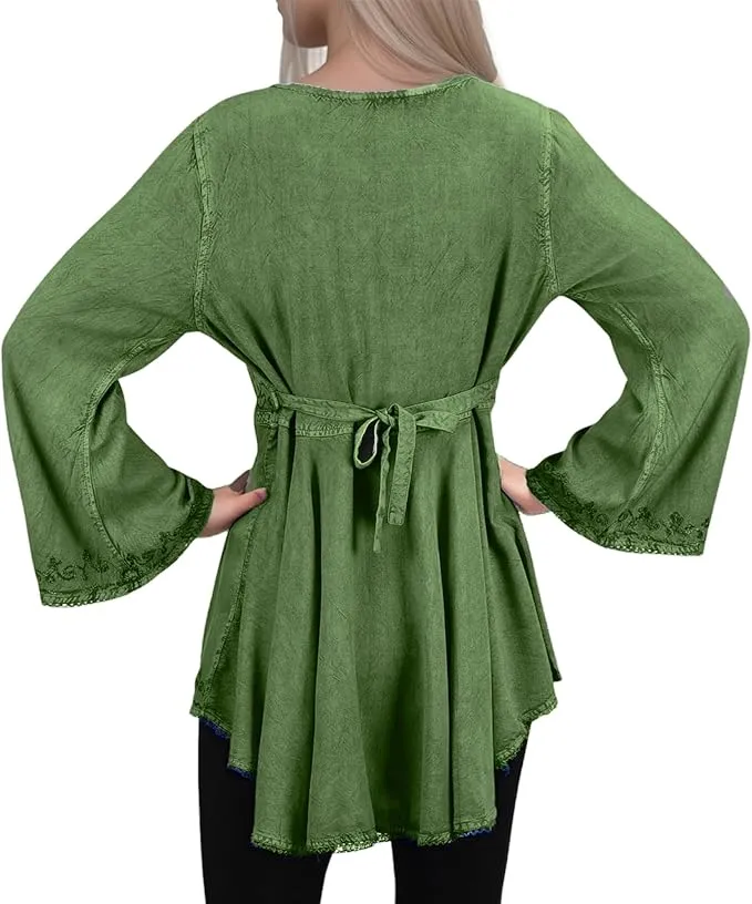 Women's Roman Butterfly Bell Sleeve Flare Hem Embroidered Sequin Tunic ~ 116 B