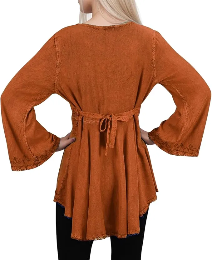 Women's Roman Butterfly Bell Sleeve Flare Hem Embroidered Sequin Tunic ~ 116 B