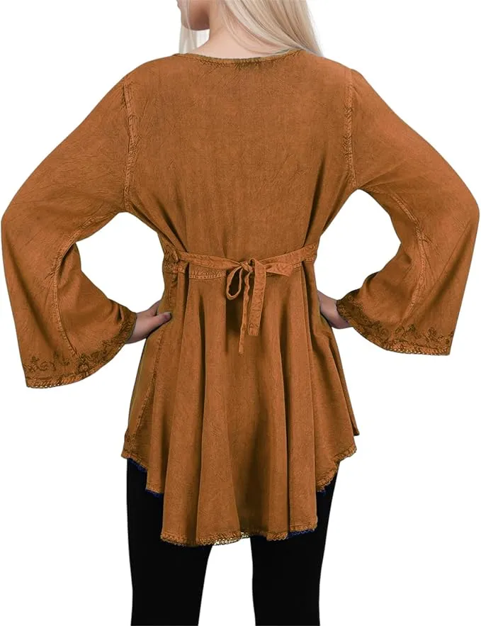 Women's Roman Butterfly Bell Sleeve Flare Hem Embroidered Sequin Tunic ~ 116 B