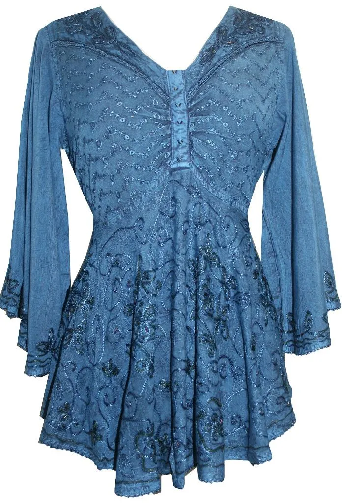Women's Roman Butterfly Bell Sleeve Flare Hem Embroidered Sequin Tunic ~ 116 B