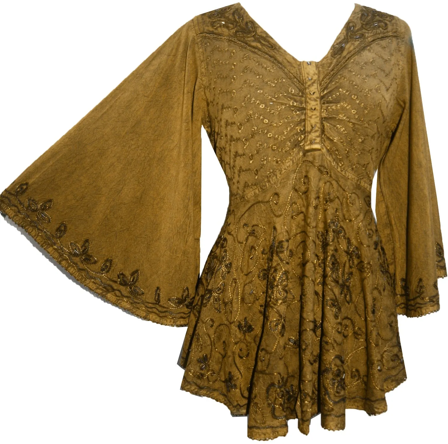 Women's Roman Butterfly Bell Sleeve Flare Hem Embroidered Sequin Tunic ~ 116 B