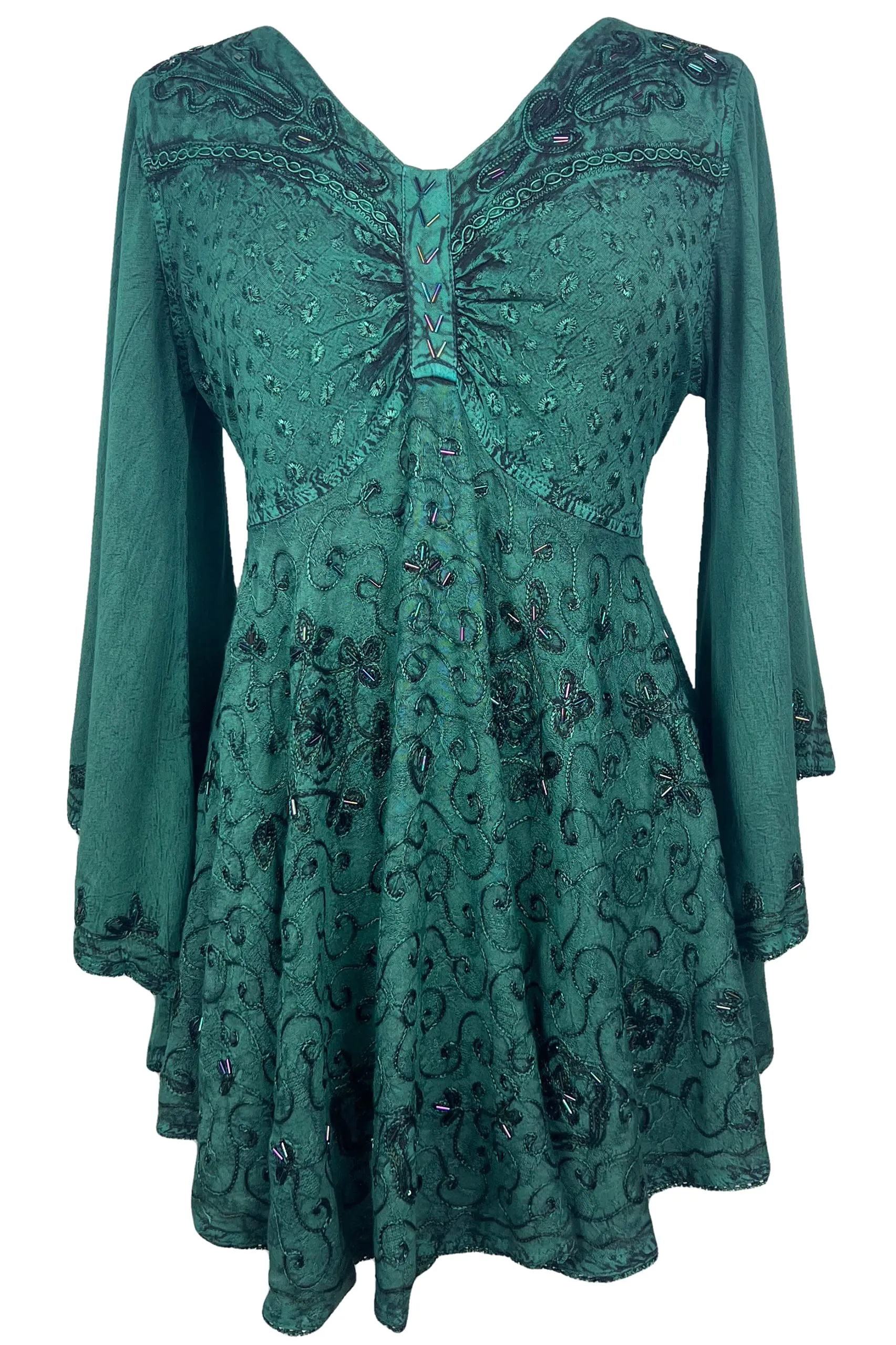 Women's Roman Butterfly Bell Sleeve Flare Hem Embroidered Sequin Tunic ~ 116 B