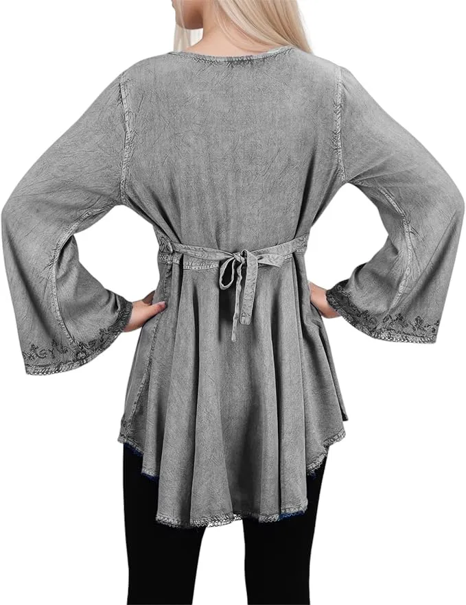 Women's Roman Butterfly Bell Sleeve Flare Hem Embroidered Sequin Tunic ~ 116 B