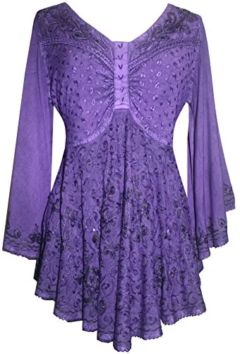 Women's Roman Butterfly Bell Sleeve Flare Hem Embroidered Sequin Tunic ~ 116 B