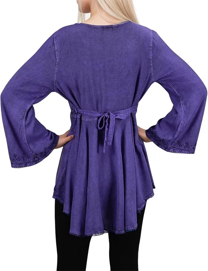 Women's Roman Butterfly Bell Sleeve Flare Hem Embroidered Sequin Tunic ~ 116 B
