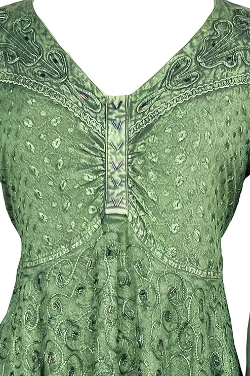 Women's Roman Butterfly Bell Sleeve Flare Hem Embroidered Sequin Tunic ~ 116 B