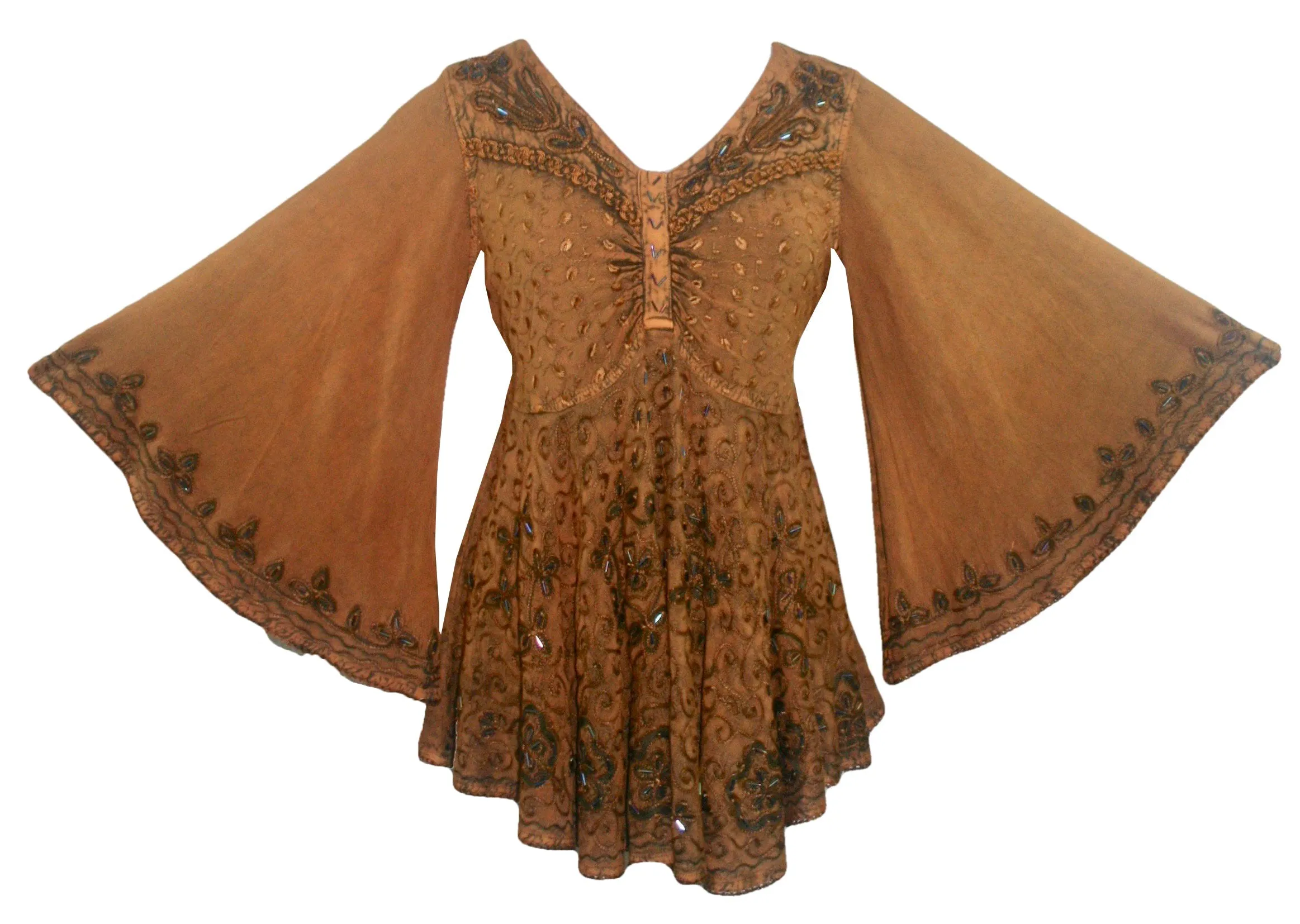 Women's Roman Butterfly Bell Sleeve Flare Hem Embroidered Sequin Tunic ~ 116 B