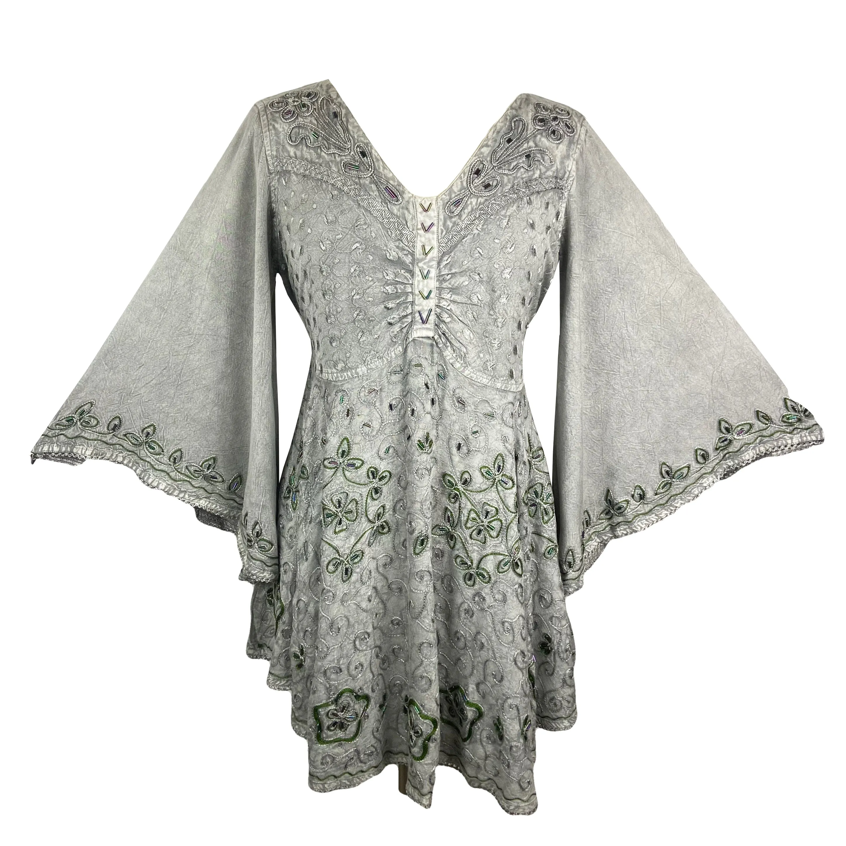 Women's Roman Butterfly Bell Sleeve Flare Hem Embroidered Sequin Tunic ~ 116 B