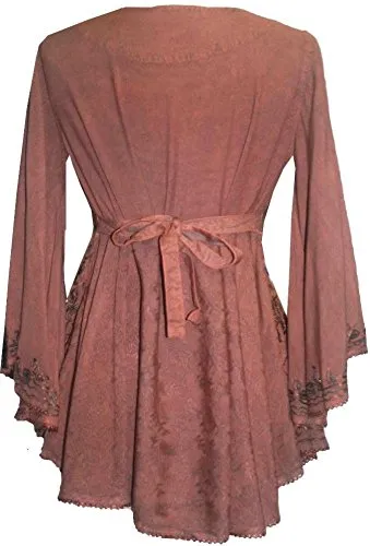 Women's Roman Butterfly Bell Sleeve Flare Hem Embroidered Sequin Tunic ~ 116 B