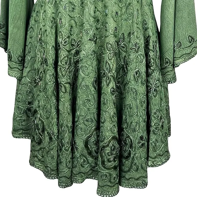 Women's Roman Butterfly Bell Sleeve Flare Hem Embroidered Sequin Tunic ~ 116 B