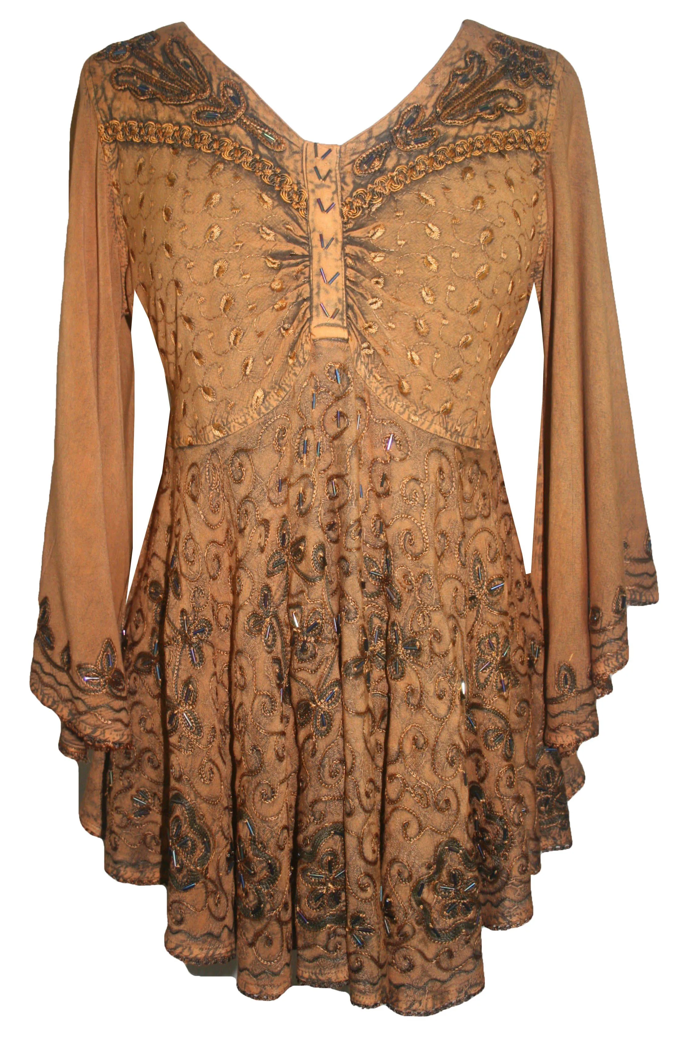 Women's Roman Butterfly Bell Sleeve Flare Hem Embroidered Sequin Tunic ~ 116 B