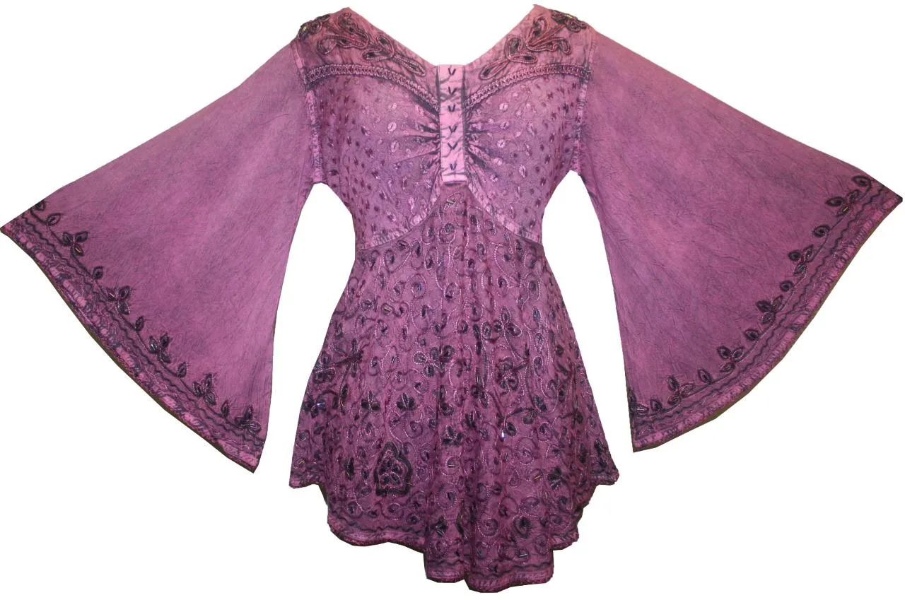 Women's Roman Butterfly Bell Sleeve Flare Hem Embroidered Sequin Tunic ~ 116 B