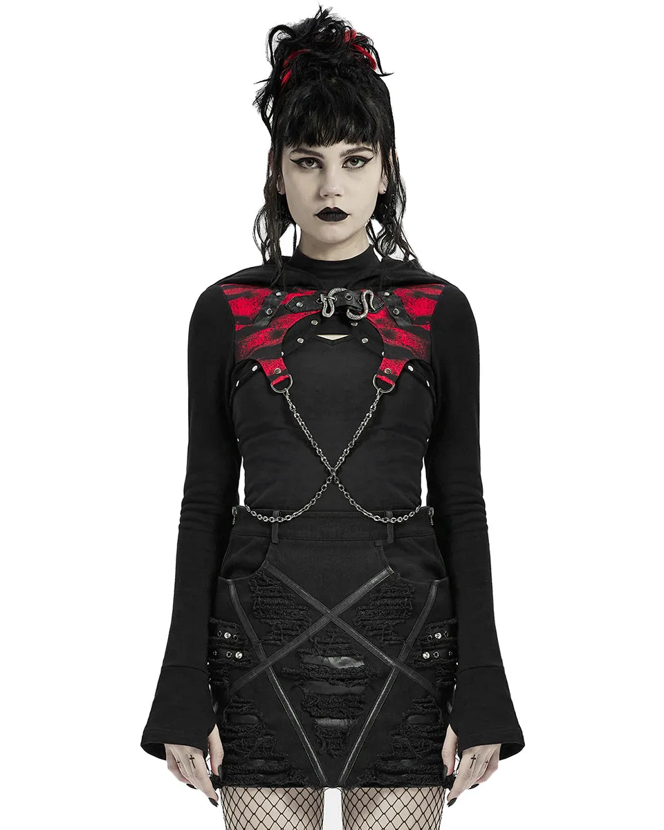 WY-1313 Serpentine Womens Punk Hooded Bolero - Black & Red