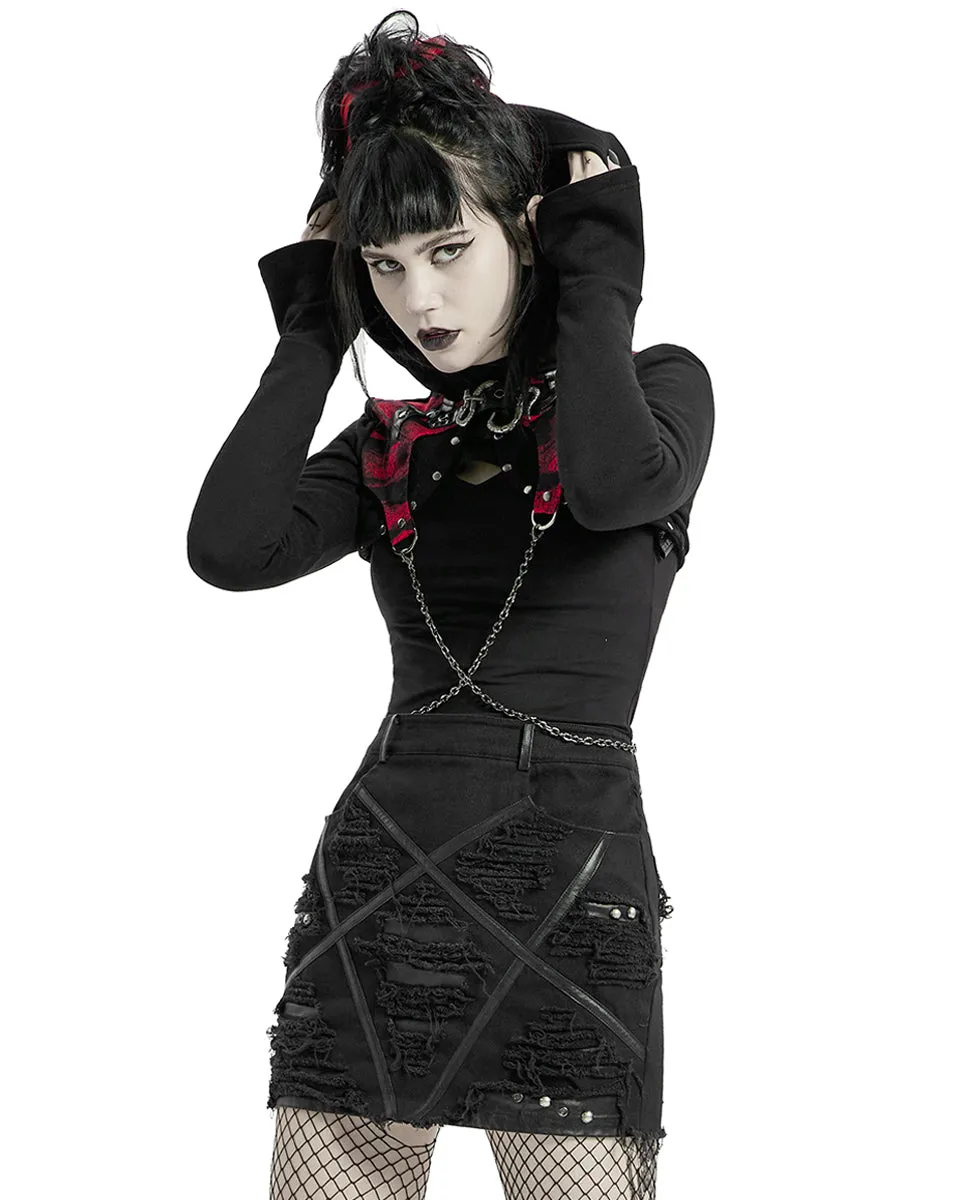 WY-1313 Serpentine Womens Punk Hooded Bolero - Black & Red